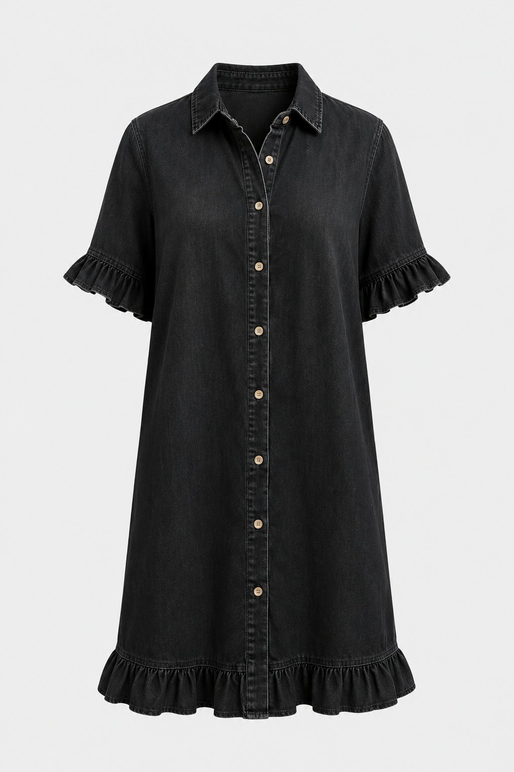 Cómodo vestido vaquero con un favorecedor fruncido