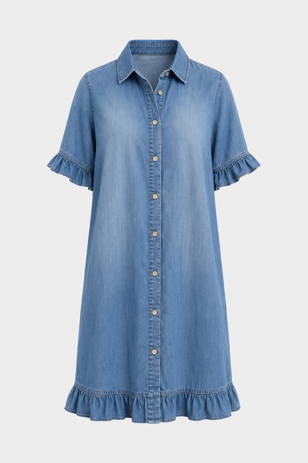 Cómodo vestido vaquero con un favorecedor fruncido